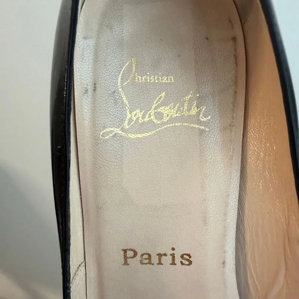 Christian Louboutin Black Patent Leather Peep Toe Stiletto Heels Size 39